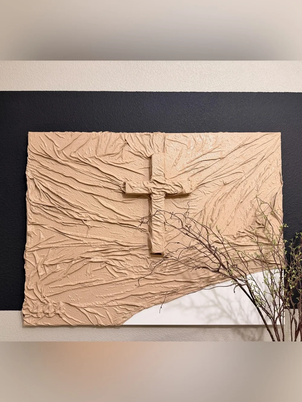 Handmade Oversized 3D Textured Cross Wall Art – 36” x 48”